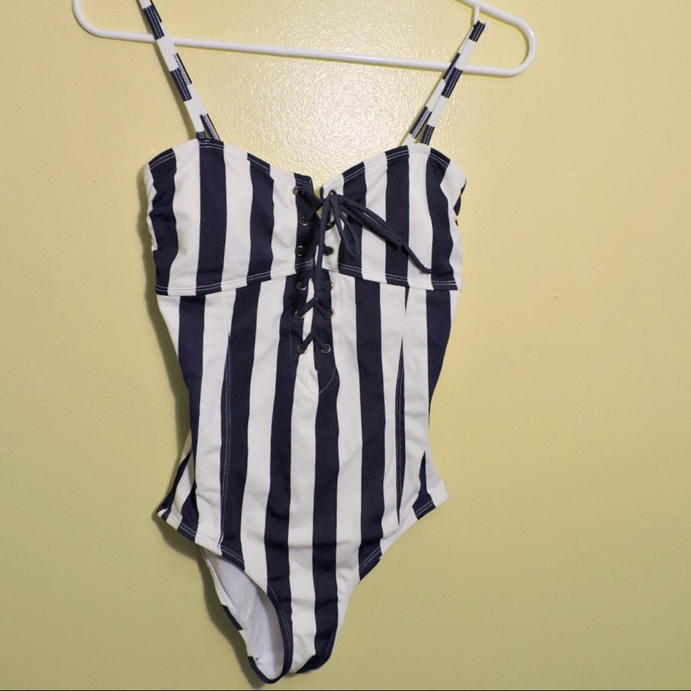 MARILYN MONROE NAVY BLUE & WHITE STRIPE ONE PIECE